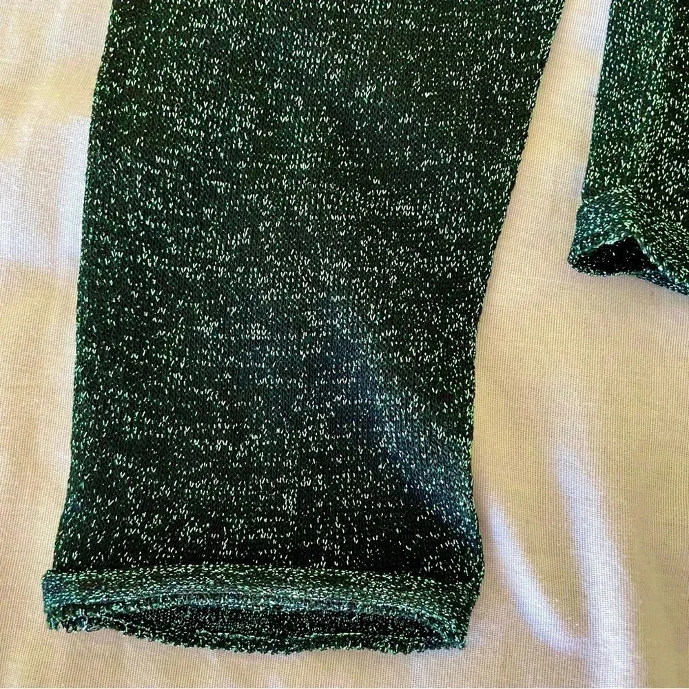 Circus Hotel Sweater Top Sparkle Black With Green Sparkle Sheer Long Sleeve Sz 8 - Picture 3 of 9